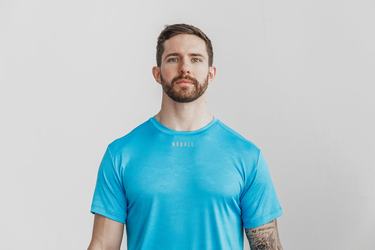 Nobull Lightweight Textured Men's T Shirts Blue Camo | Australia (OS6371)